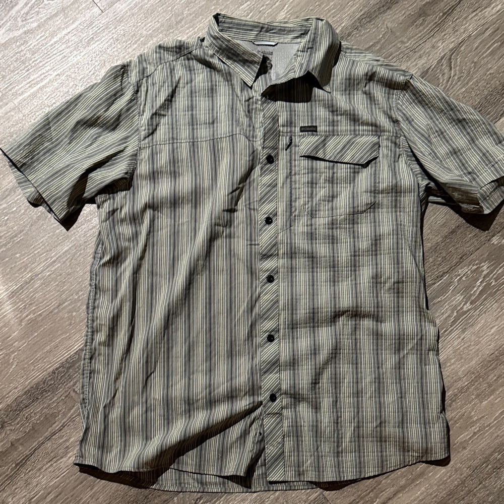Columbia Men's Green Striped Button Down Shirt